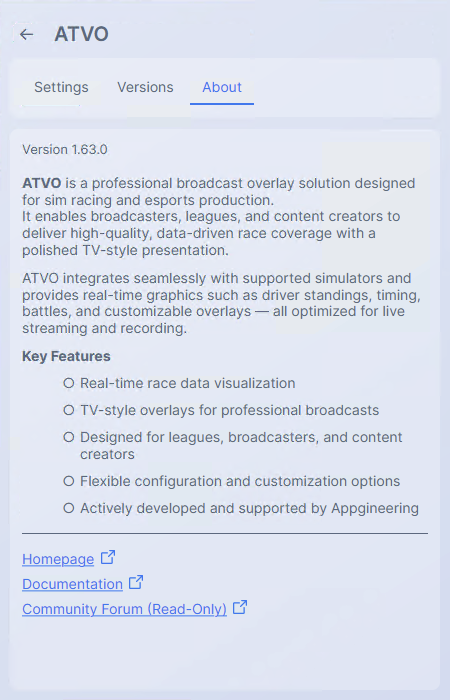 Screenshot: The About tab of an application detail view with a long markdown description and a couple of external links rendered as buttons.