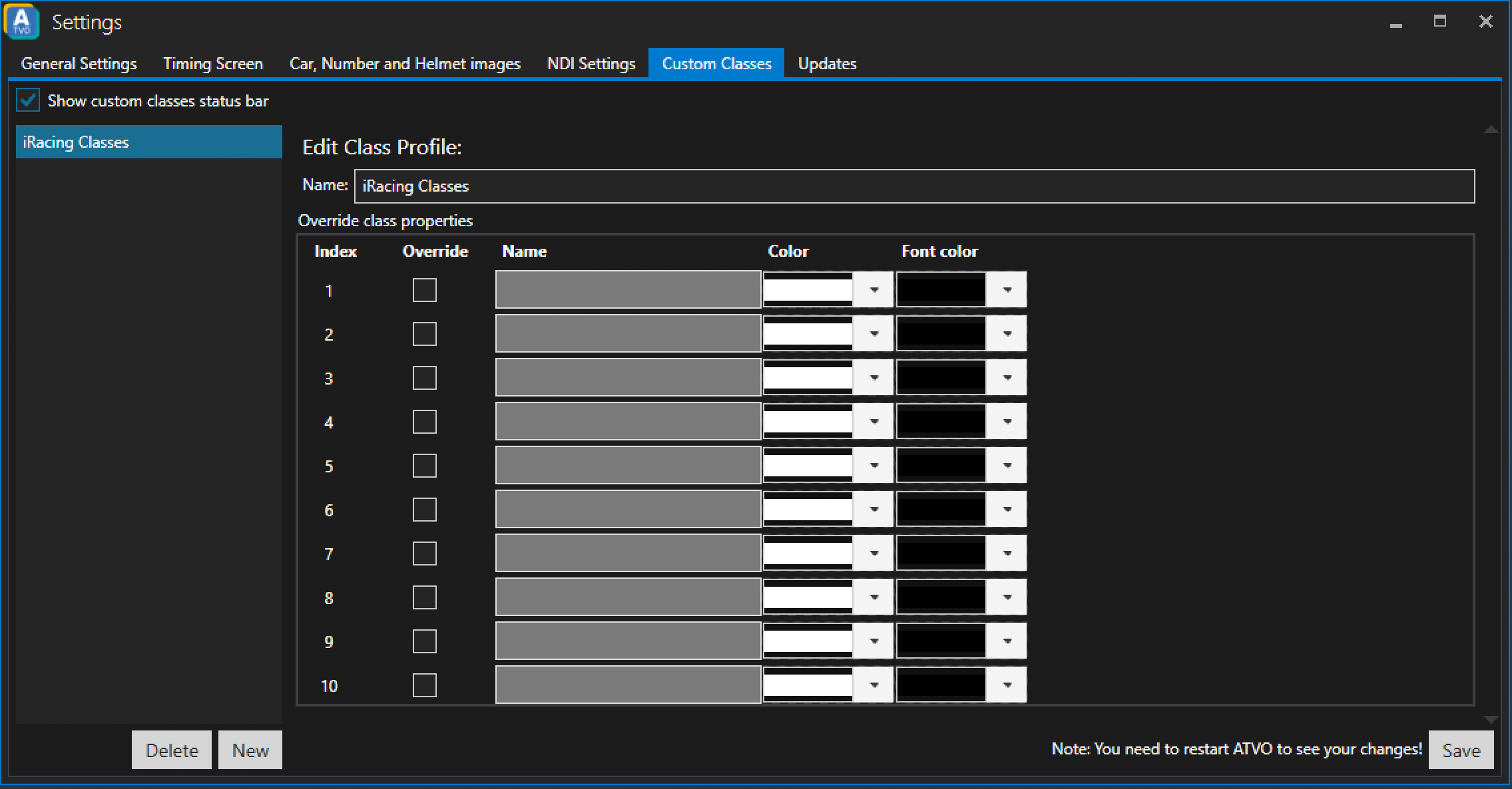 ATVO Custom Class Settings