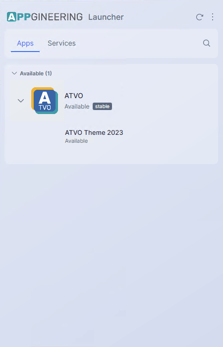 Screenshot: The Launcher main window open on the desktop, showing the "Apps" tab with a few installed applications listed and the system tray icon visible in the taskbar/menu bar.