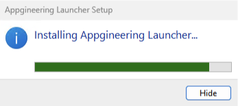 Screenshot: The Windows installer dialog mid-installation, showing the Appgineering branding and a progress indicator.