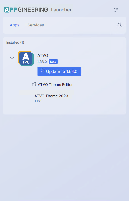 Screenshot: The application detail view with the "Update Available" button highlighted in the header and a small badge indicating the new version number.