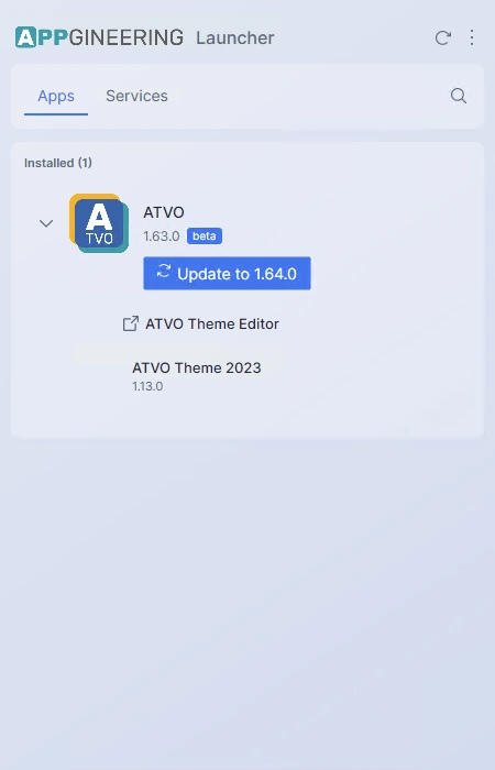Screenshot: The application detail view with the "Update Available" button highlighted in the header and a small badge indicating the new version number.